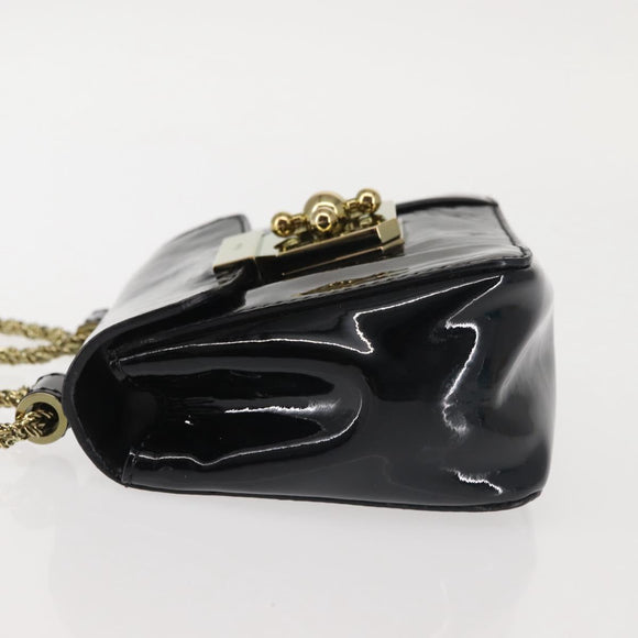 Chloe Elsie Shoulder Bag Enamel Black Gold Auth BA6058