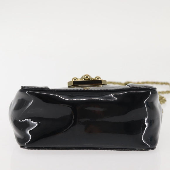 Chloe Elsie Shoulder Bag Enamel Black Gold Auth BA6058