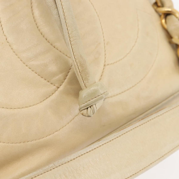 CHANEL Chain Shoulder Bag Lamb Skin Beige Gold CC Auth BA6065