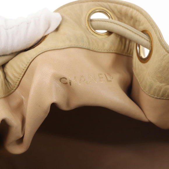 CHANEL Chain Shoulder Bag Lamb Skin Beige Gold CC Auth BA6065