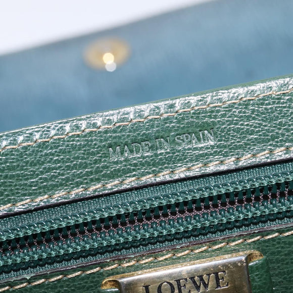 LOEWE Velazquez Hand Bag Suede Leather 2way Green Gold Auth BA6067