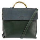 LOEWE Velazquez Hand Bag Suede Leather 2way Green Gold Auth BA6067-1