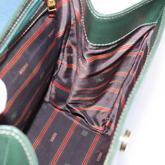 LOEWE Velazquez Hand Bag Suede Leather 2way Green Gold Auth BA6067