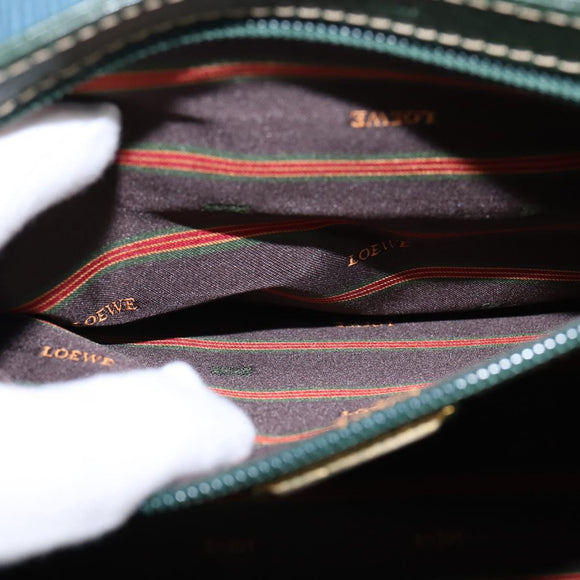 LOEWE Velazquez Hand Bag Suede Leather 2way Green Gold Auth BA6067