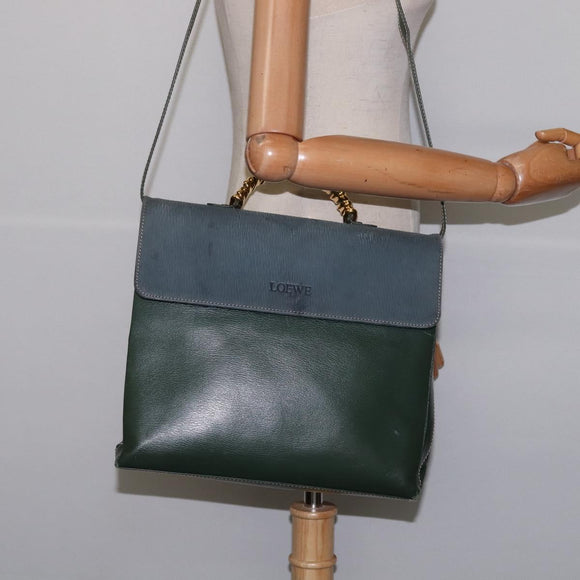 LOEWE Velazquez Hand Bag Suede Leather 2way Green Gold Auth BA6067