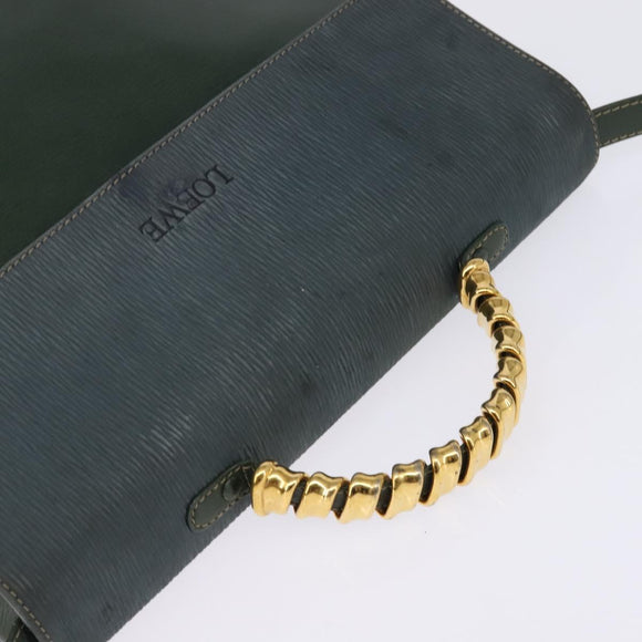 LOEWE Velazquez Hand Bag Suede Leather 2way Green Gold Auth BA6067