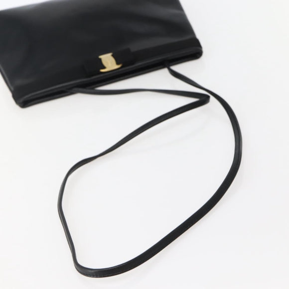 Salvatore Ferragamo Vala Shoulder Bag Leather Black Gold Auth BA6076