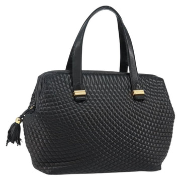 BALLY Hand Bag Leather Black Gold Auth BA6078