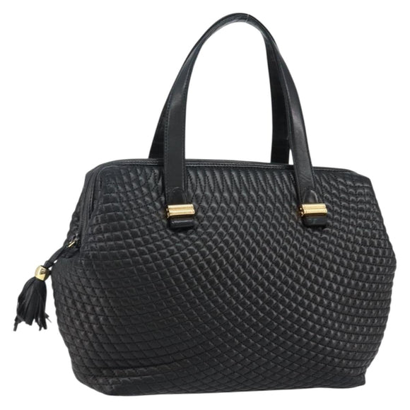 BALLY Hand Bag Leather Black Gold Auth BA6078