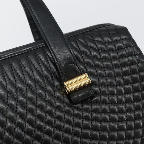 BALLY Hand Bag Leather Black Gold Auth BA6078