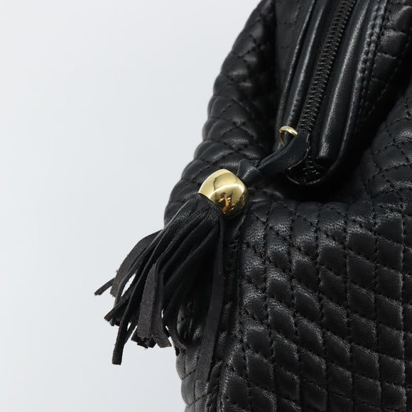 BALLY Hand Bag Leather Black Gold Auth BA6078