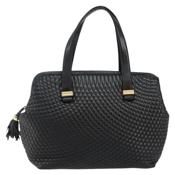 BALLY Hand Bag Leather Black Gold Auth BA6078