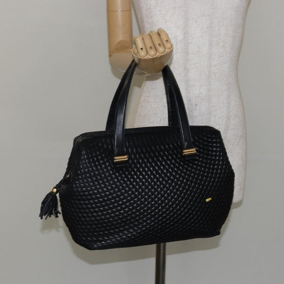 BALLY Hand Bag Leather Black Gold Auth BA6078