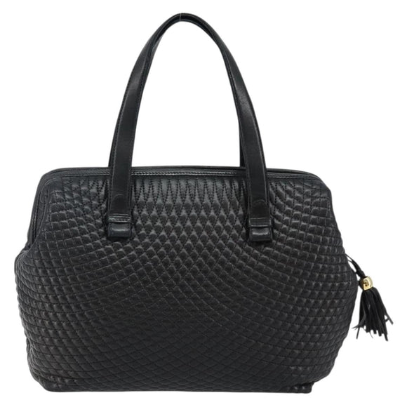 BALLY Hand Bag Leather Black Gold Auth BA6078