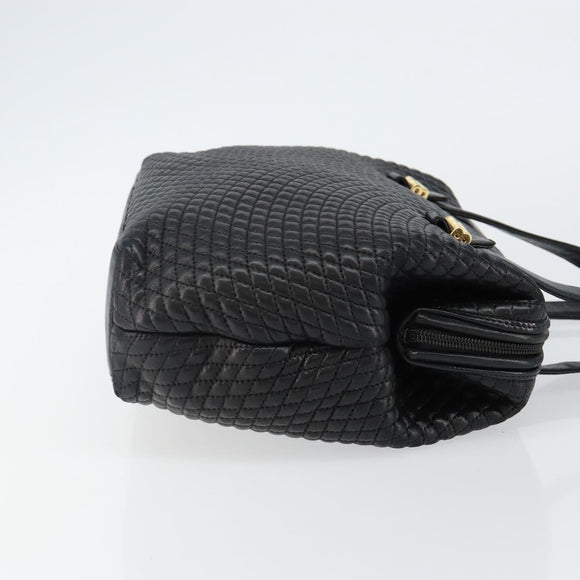 BALLY Hand Bag Leather Black Gold Auth BA6078