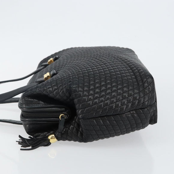 BALLY Hand Bag Leather Black Gold Auth BA6078