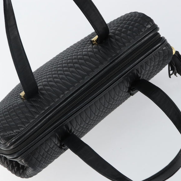 BALLY Hand Bag Leather Black Gold Auth BA6078