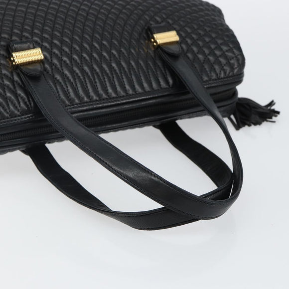 BALLY Hand Bag Leather Black Gold Auth BA6078