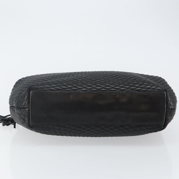 BALLY Hand Bag Leather Black Gold Auth BA6078