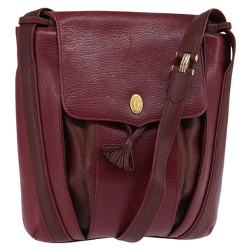 CARTIER Shoulder Bag Leather Bordeaux Gold Auth BA6081
