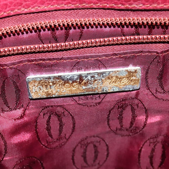 CARTIER Shoulder Bag Leather Bordeaux Gold Auth BA6081