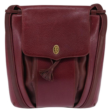CARTIER Shoulder Bag Leather Bordeaux Gold Auth BA6081 - 0