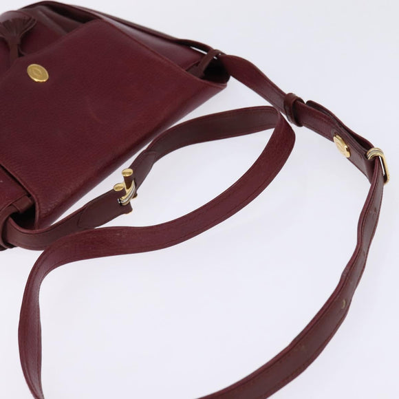 CARTIER Shoulder Bag Leather Bordeaux Gold Auth BA6081