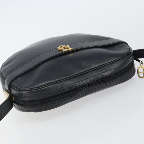 Christian Dior Shoulder Bag Leather Navy Gold Auth BA6082
