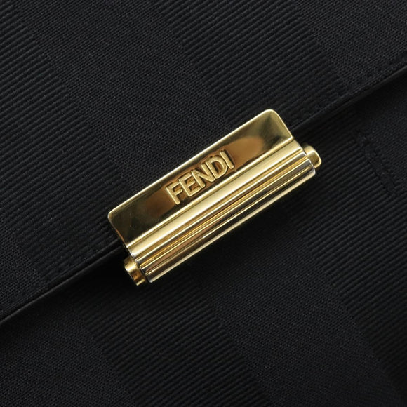 FENDI Pecan Canvas Hand Bag Black Gold Auth BA6083