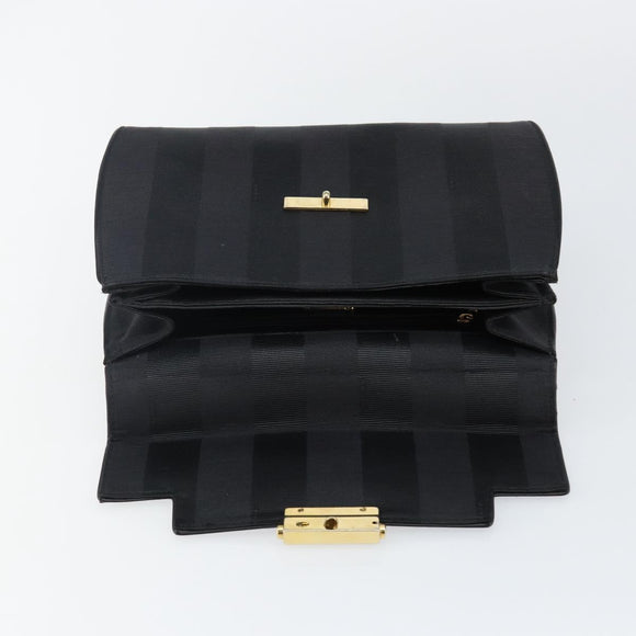 FENDI Pecan Canvas Hand Bag Black Gold Auth BA6083