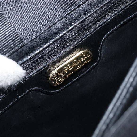 FENDI Pecan Canvas Hand Bag Black Gold Auth BA6083