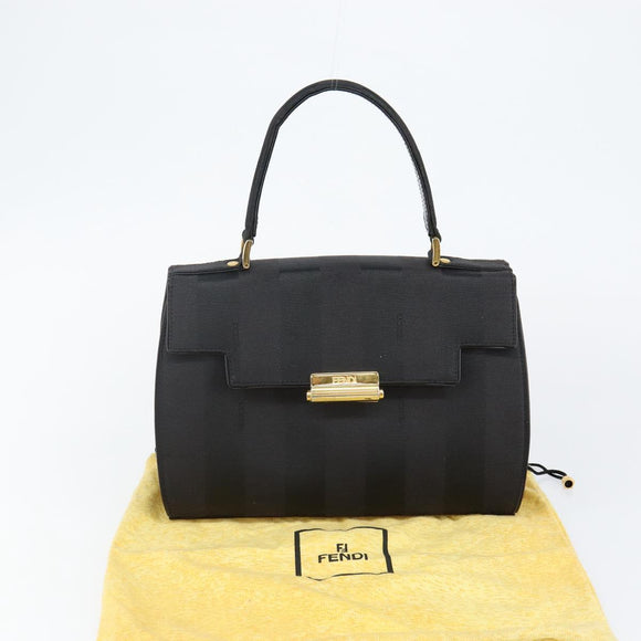 FENDI Pecan Canvas Hand Bag Black Gold Auth BA6083