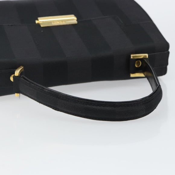 FENDI Pecan Canvas Hand Bag Black Gold Auth BA6083
