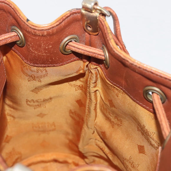 MCM Logogram Vicetos Shoulder Bag PVC Leather Brown Gold Auth BA6085