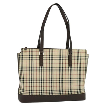 BURBERRY Nova Check Tote Bag Canvas Beige Silver Auth BA610