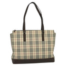 BURBERRY Nova Check Tote Bag Canvas Beige Silver Auth BA610-2