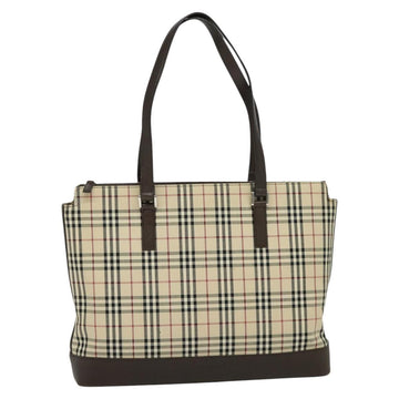 BURBERRY Nova Check Tote Bag Canvas Beige Silver Auth BA610 - 0