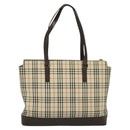 BURBERRY Nova Check Tote Bag Canvas Beige Silver Auth BA610-3