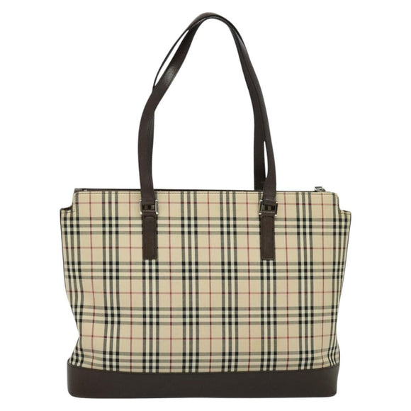 BURBERRY Nova Check Tote Bag Canvas Beige Silver Auth BA610