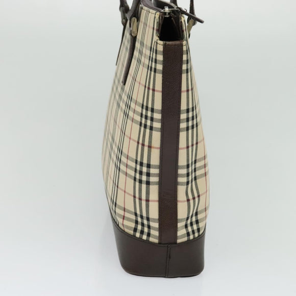 BURBERRY Nova Check Tote Bag Canvas Beige Silver Auth BA610