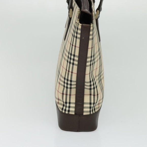 BURBERRY Nova Check Tote Bag Canvas Beige Silver Auth BA610
