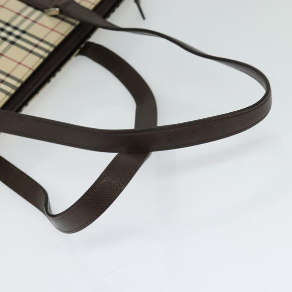 BURBERRY Nova Check Tote Bag Canvas Beige Silver Auth BA610