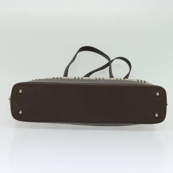 BURBERRY Nova Check Tote Bag Canvas Beige Silver Auth BA610