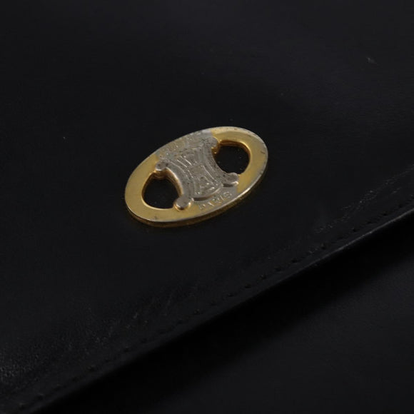 CELINE Shoulder Bag Leather Black Gold Auth BA6109