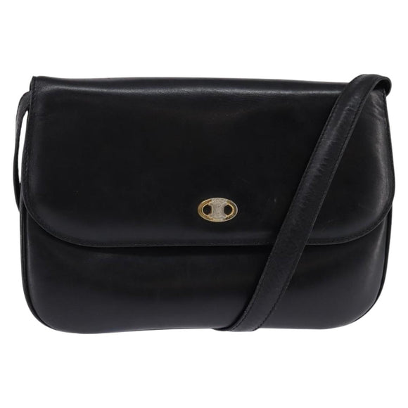 CELINE Shoulder Bag Leather Black Gold Auth BA6109