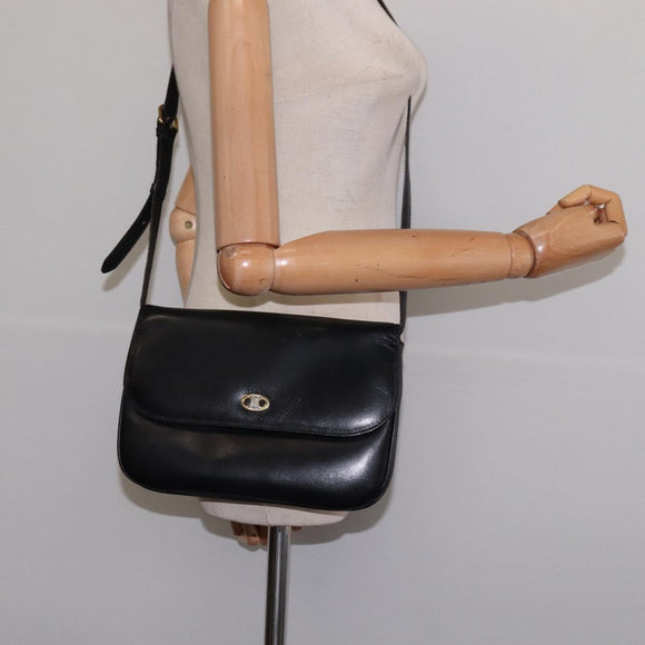 CELINE Shoulder Bag Leather Black Gold Auth BA6109