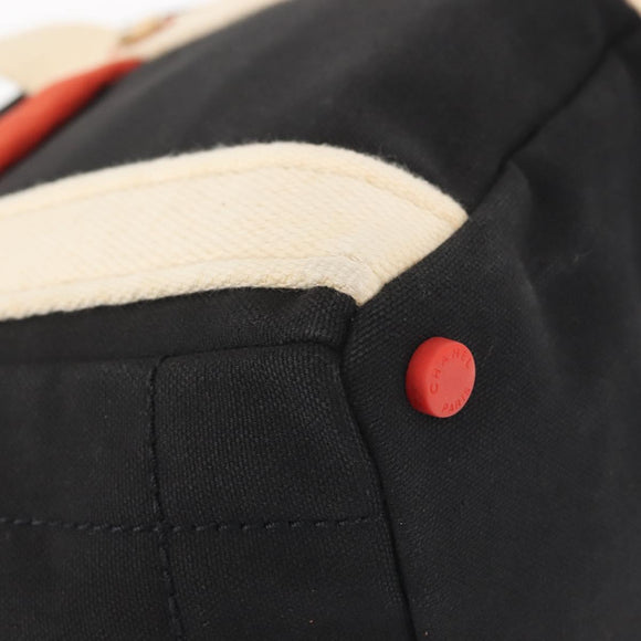 CHANEL Sac Canvas Line Choco Bar Hand Bag Canvas Navy Gold CC Auth BA6110