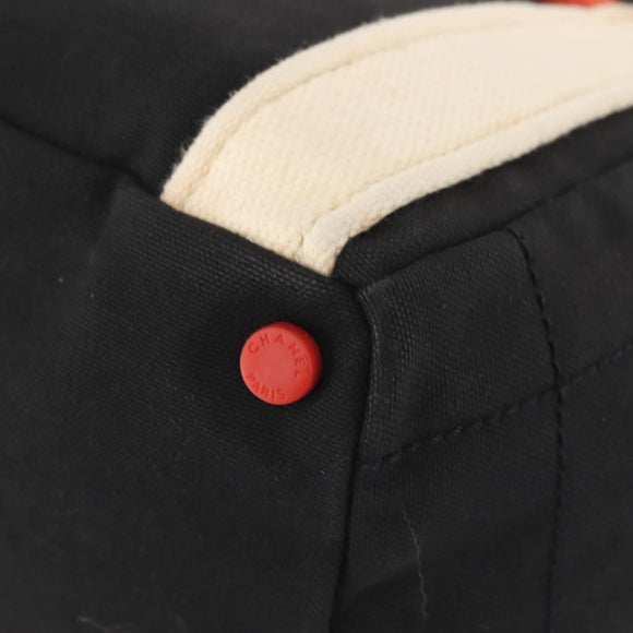 CHANEL Sac Canvas Line Choco Bar Hand Bag Canvas Navy Gold CC Auth BA6110