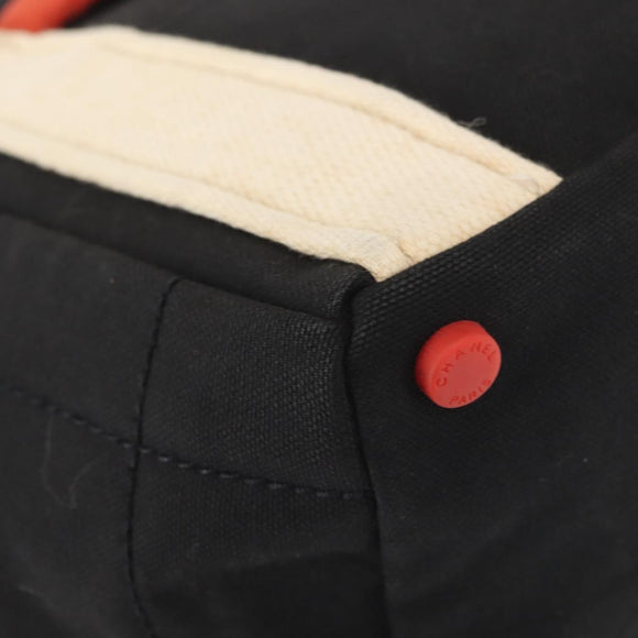 CHANEL Sac Canvas Line Choco Bar Hand Bag Canvas Navy Gold CC Auth BA6110