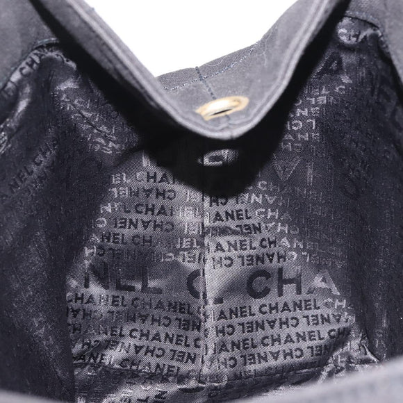 CHANEL Sac Canvas Line Choco Bar Hand Bag Canvas Navy Gold CC Auth BA6110